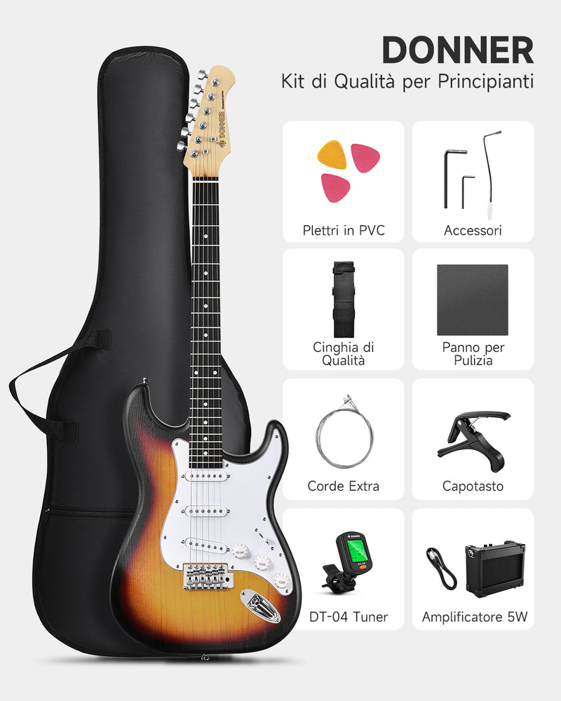 Donner DST-80 Kit chitarra elettrica ST satinata da 39 pollici con amplificatore