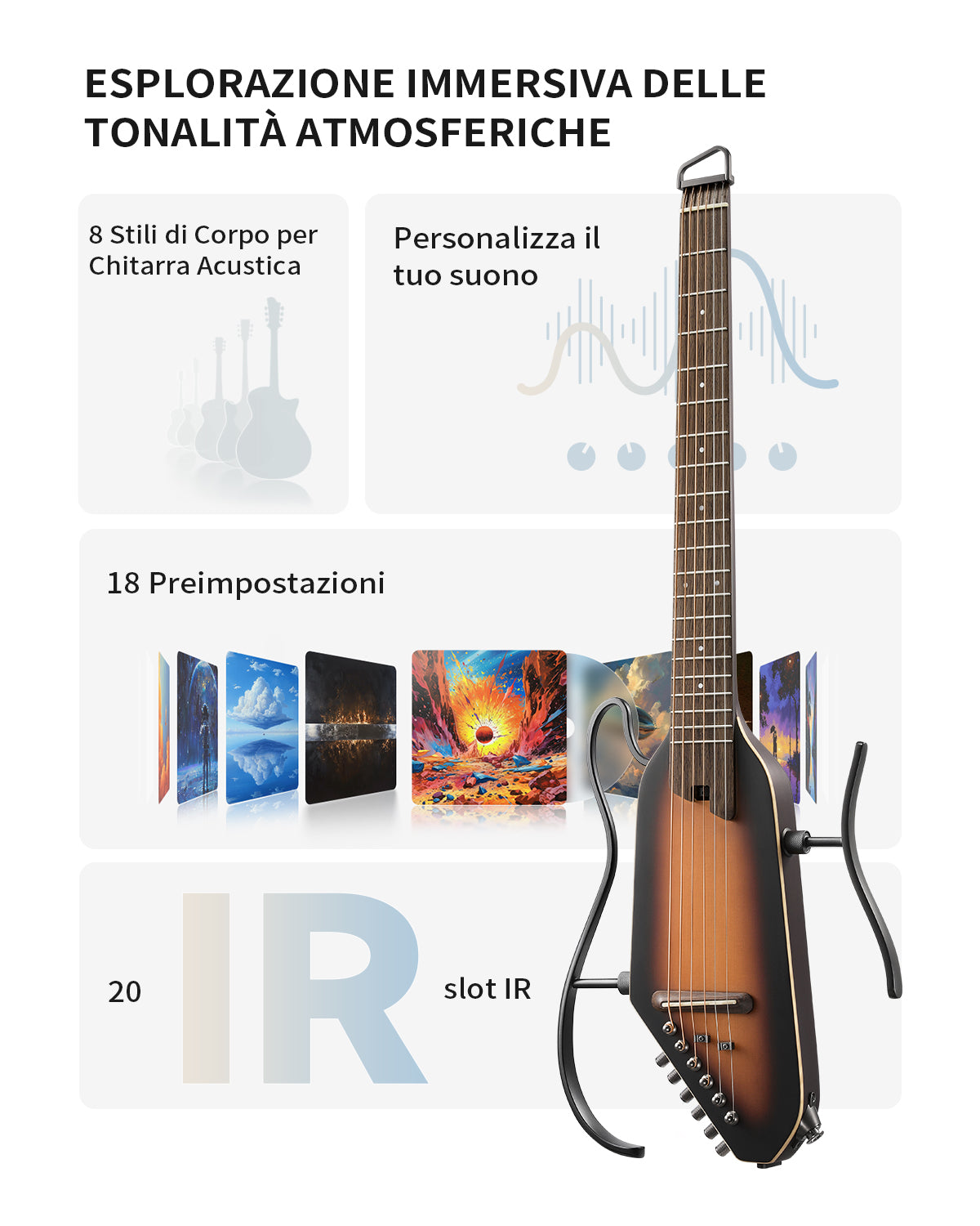Donner HUSH-I Pro Chitarra Modalità di suono multiple Chitarra da viaggioA-Sunburst##