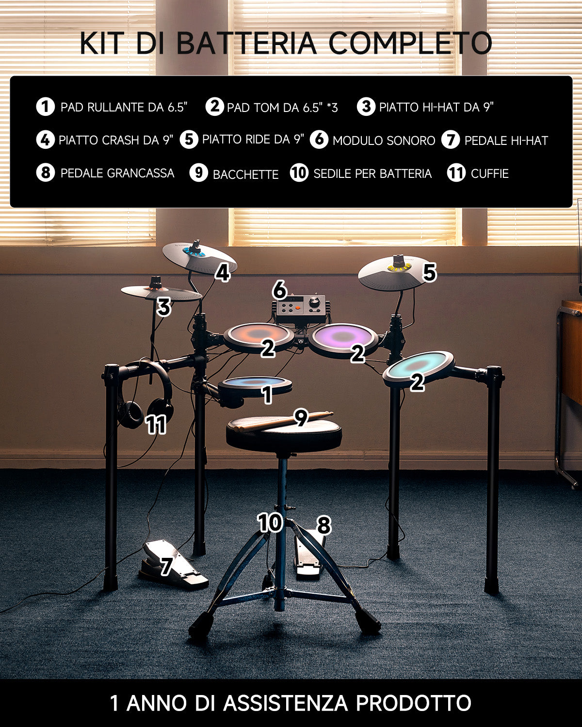 Donner DED-70L Batteria elettronica con luci LED