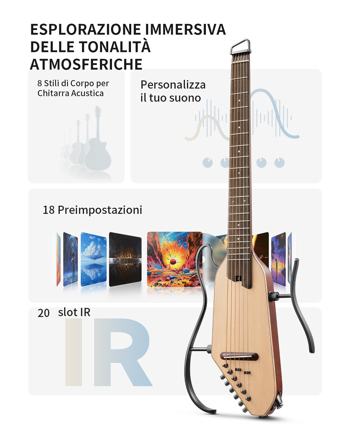 Donner HUSH-I Pro Chitarra Modalità di suono multiple Chitarra da viaggio-Naturale##