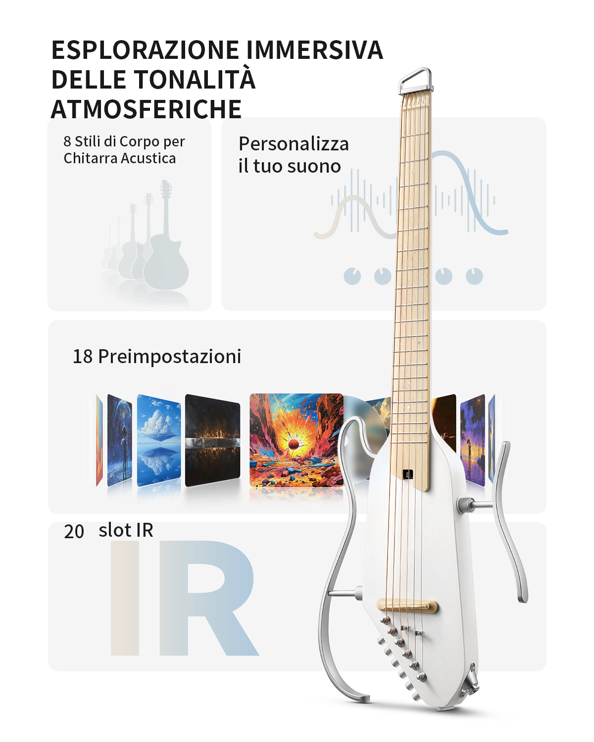 Donner HUSH-I Pro Chitarra Modalità di suono multiple Chitarra da viaggio-Bianco##