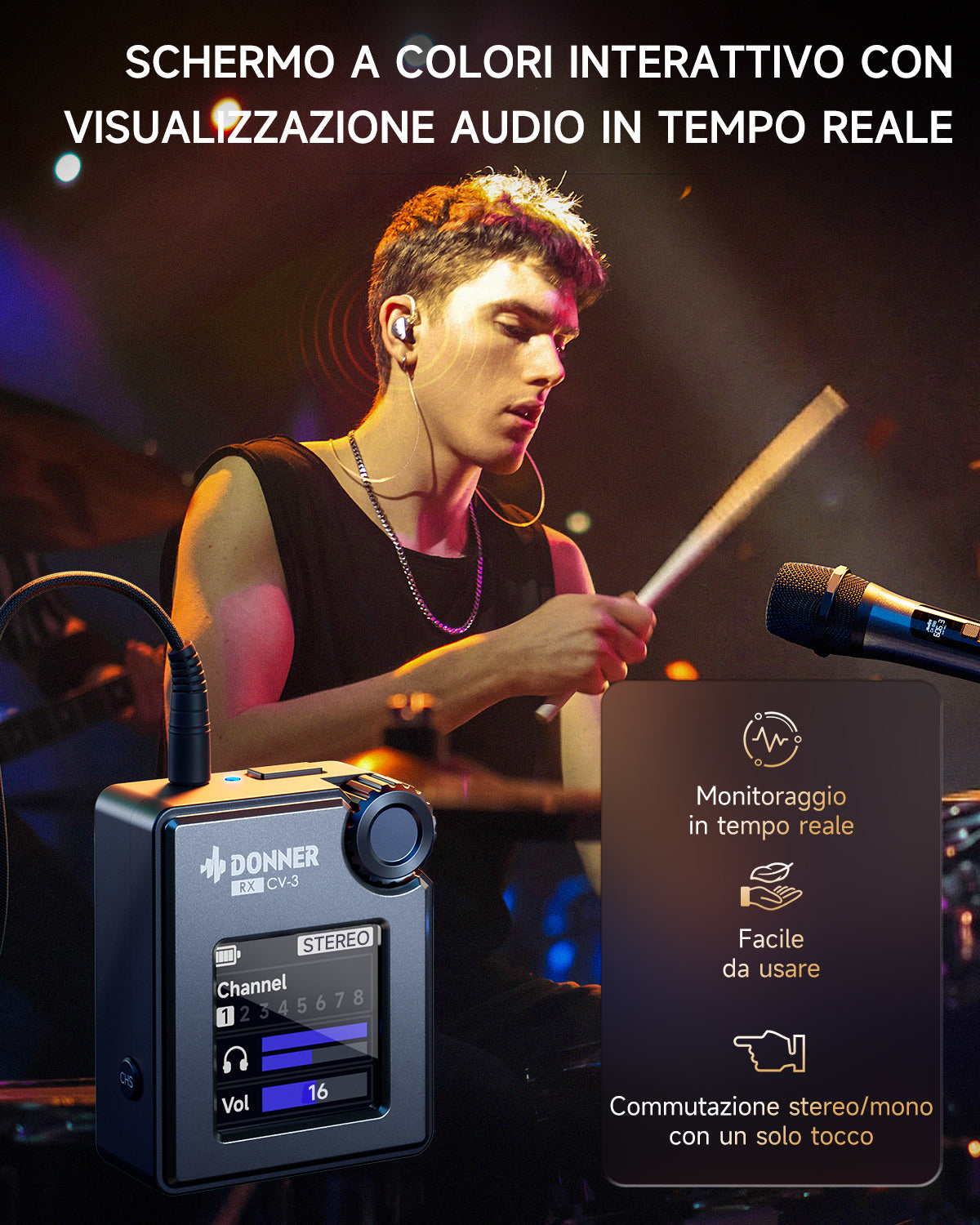 DONNER CV-3 Sistema di monitoraggio in-ear wireless