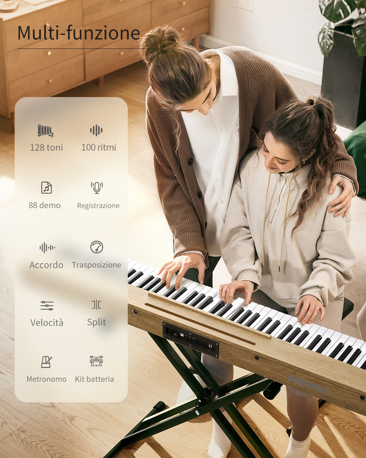 Donner DEP-1S Pianoforte digitale in semi-pesato-Legno Chiaro##