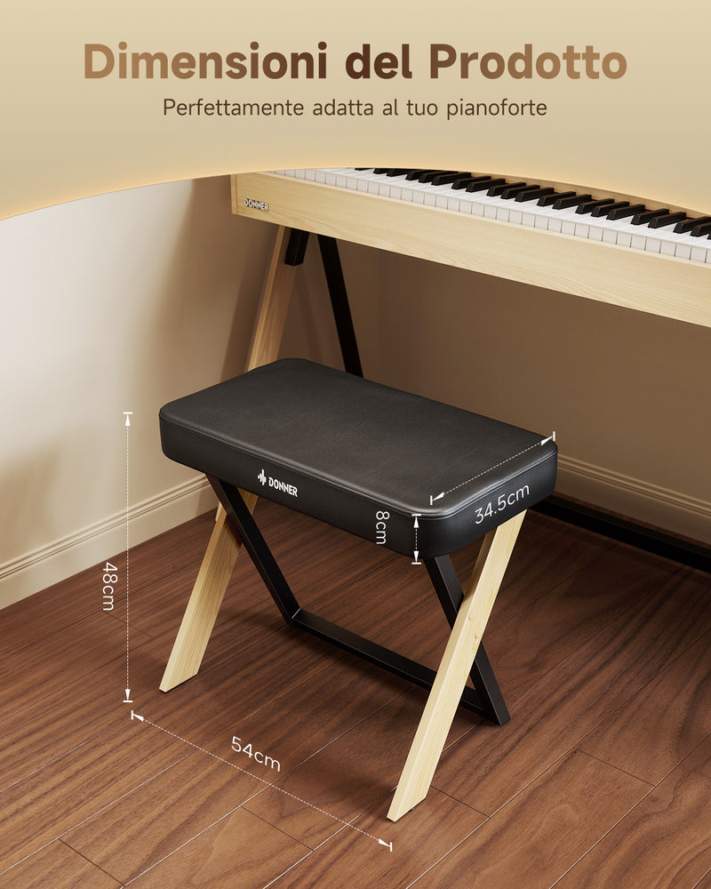 DKB-300 Panca per pianoforte imbottita spessa Home Style, colore legno chiaro