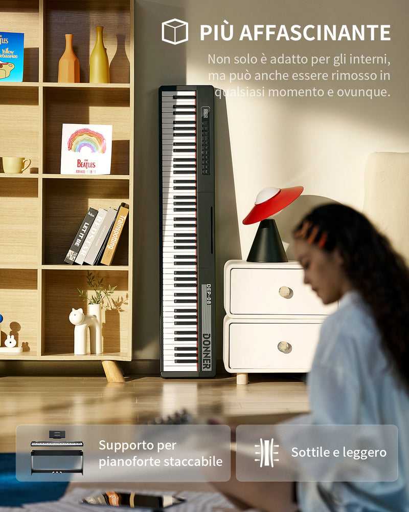 Donner DEP-08 Pianoforte digitale, supporto staccabile, pianoforte elettrico compatto per principianti