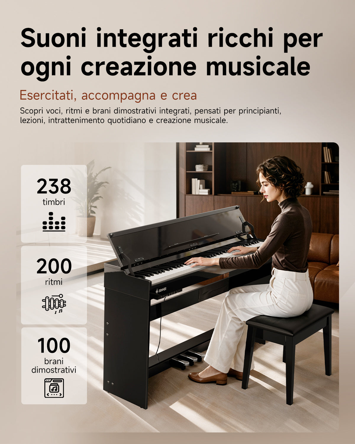 Donner DDP-75 Glossy Flip-Top Pianoforte Digitale Verticale