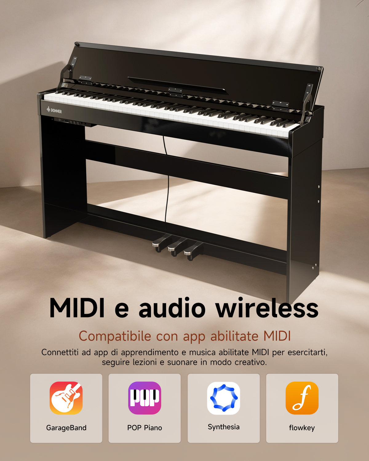 Donner DDP-75 Glossy Flip-Top Pianoforte Digitale Verticale