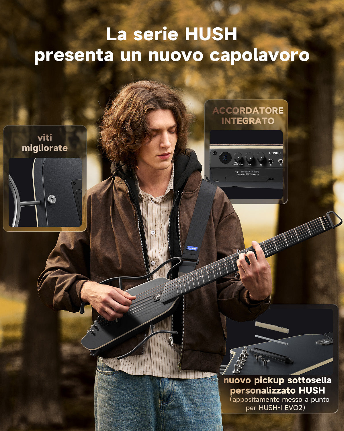 Donner HUSH I Evo2 Chitarra-Nero##
