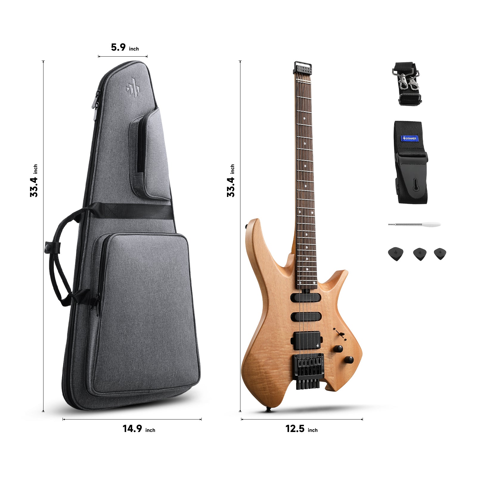 Donner NHL-500 Chitarra elettrica senza paletta-Legno naturale##