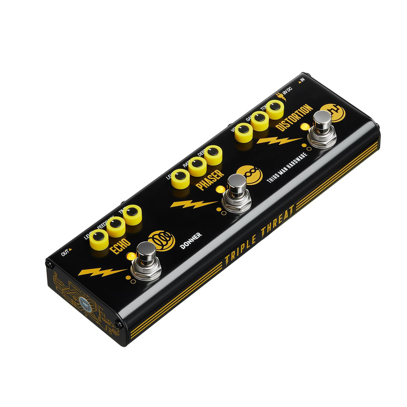 Donner X Third Man Hardware Pedale Multieffetto, Pedale Analogico Per Chitarra Triple Threat 3 In 1, Pedale Distorsione Phaser Echo Con Adattatore Per Chitarra Elettrica