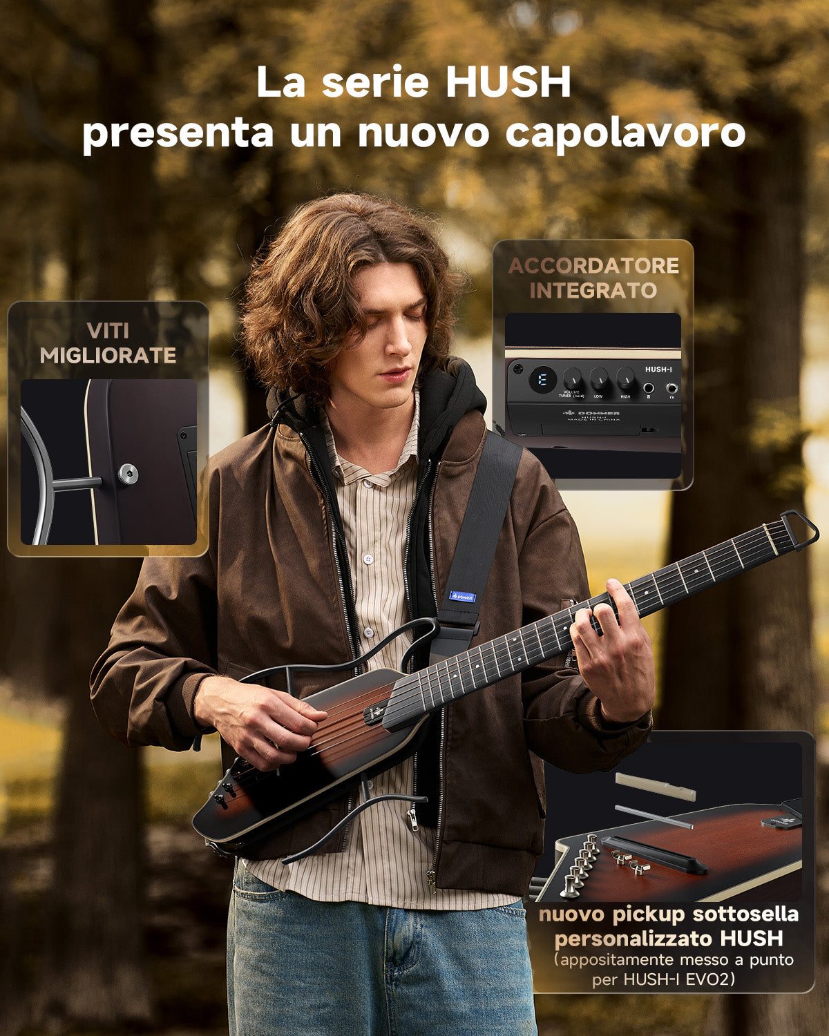 Donner HUSH I Evo2 Chitarra-Sunburst##