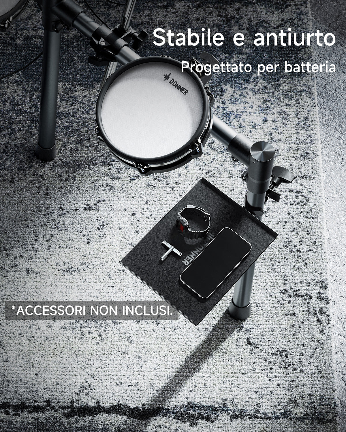 DONNER Vassoio Accessorio per Batteria Elettronica - Porta Telefoni e Tablet