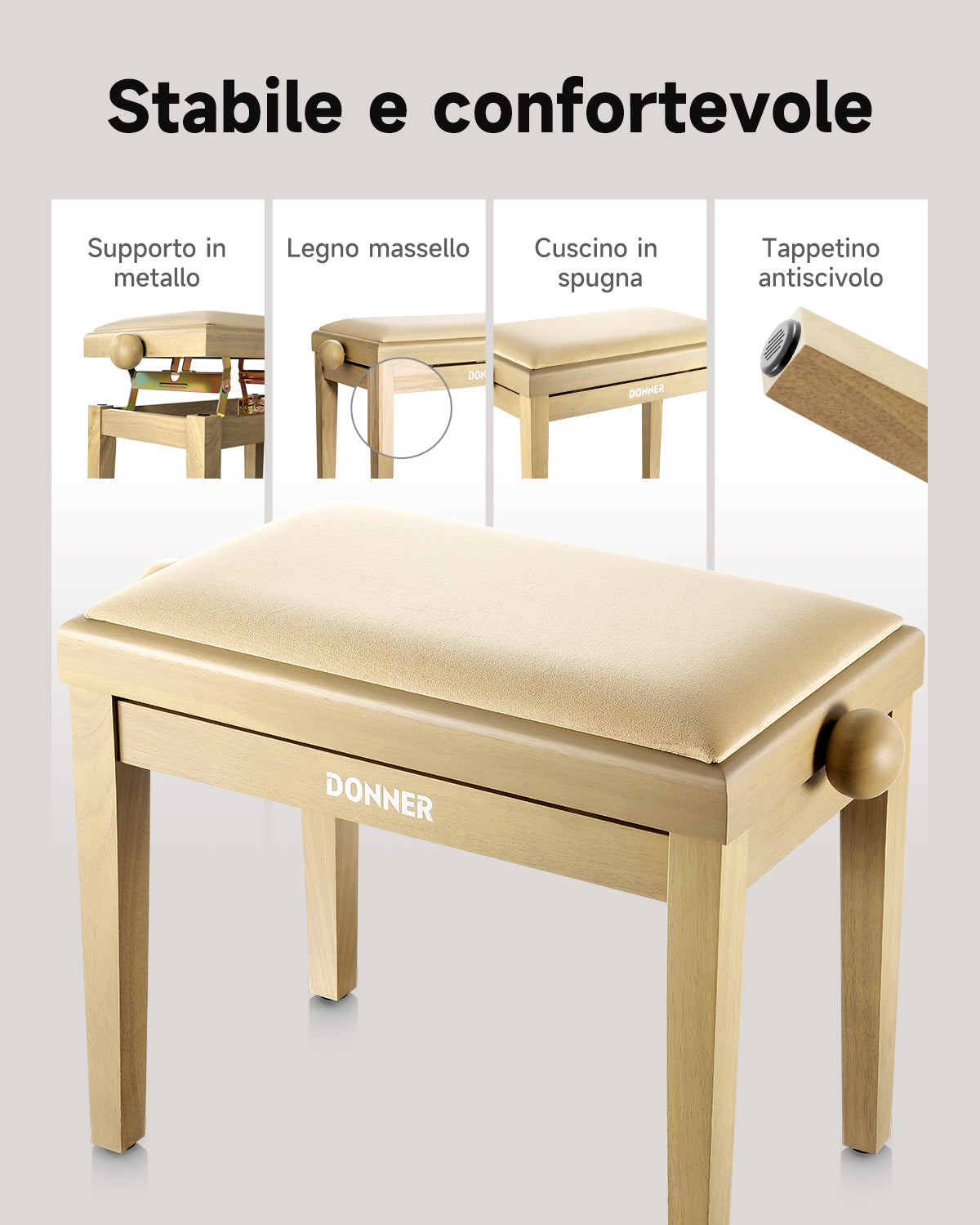 Donner Sgabello per pianoforte regolabile in altezza，beige opaco