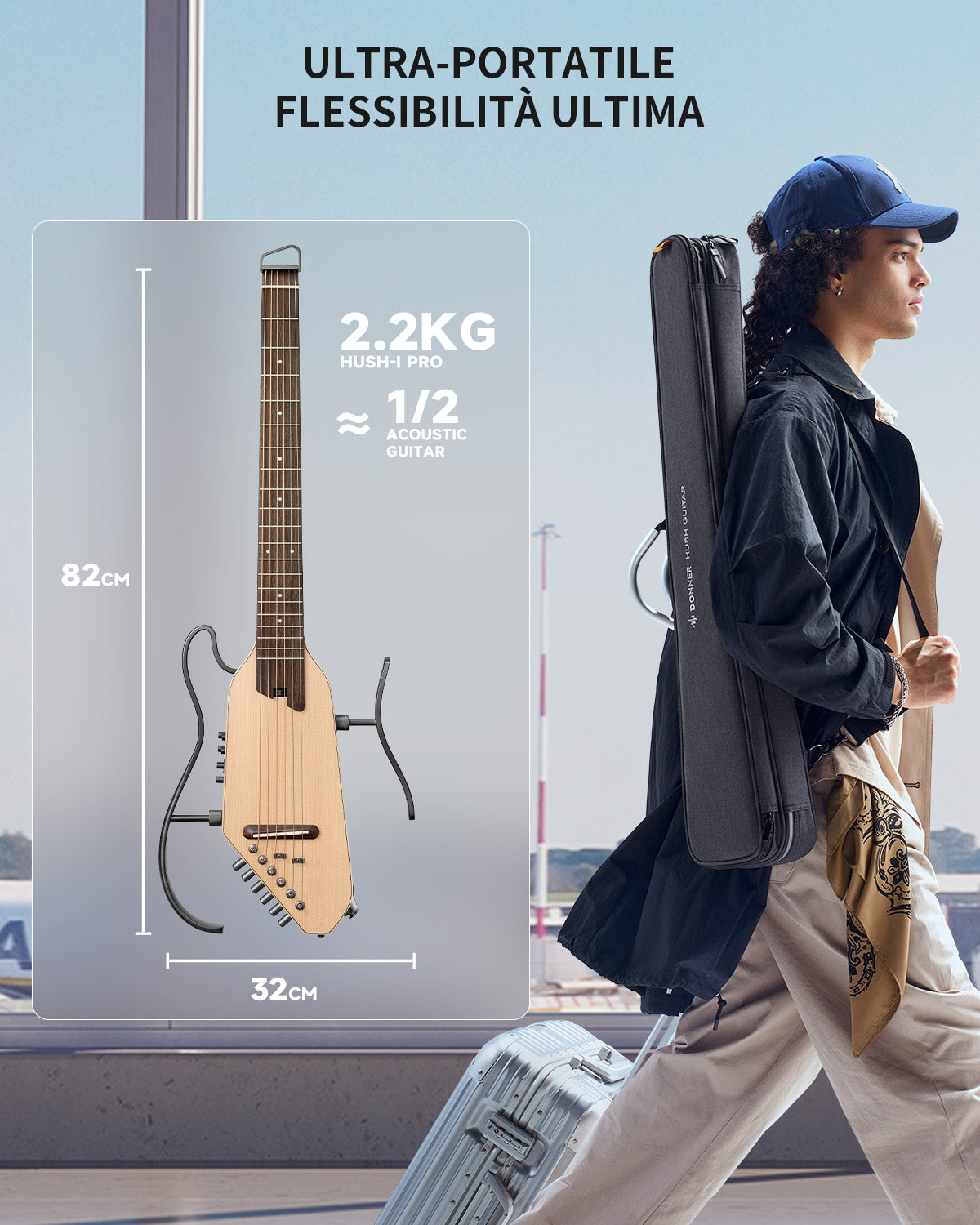 Donner HUSH-I Pro Chitarra Modalità di suono multiple Chitarra da viaggio-Naturale##
