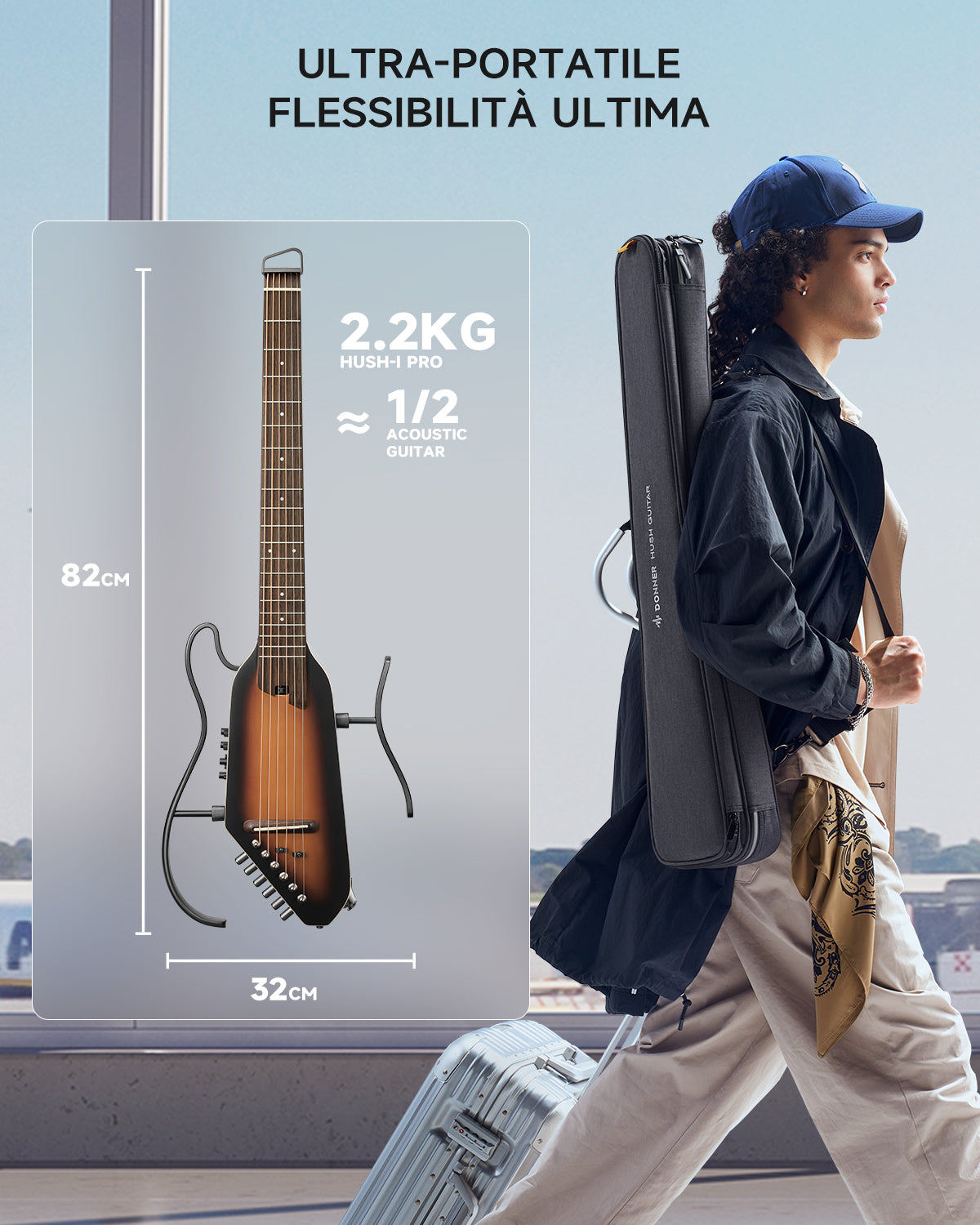 Donner HUSH-I Pro Chitarra Modalità di suono multiple Chitarra da viaggioA-Sunburst##