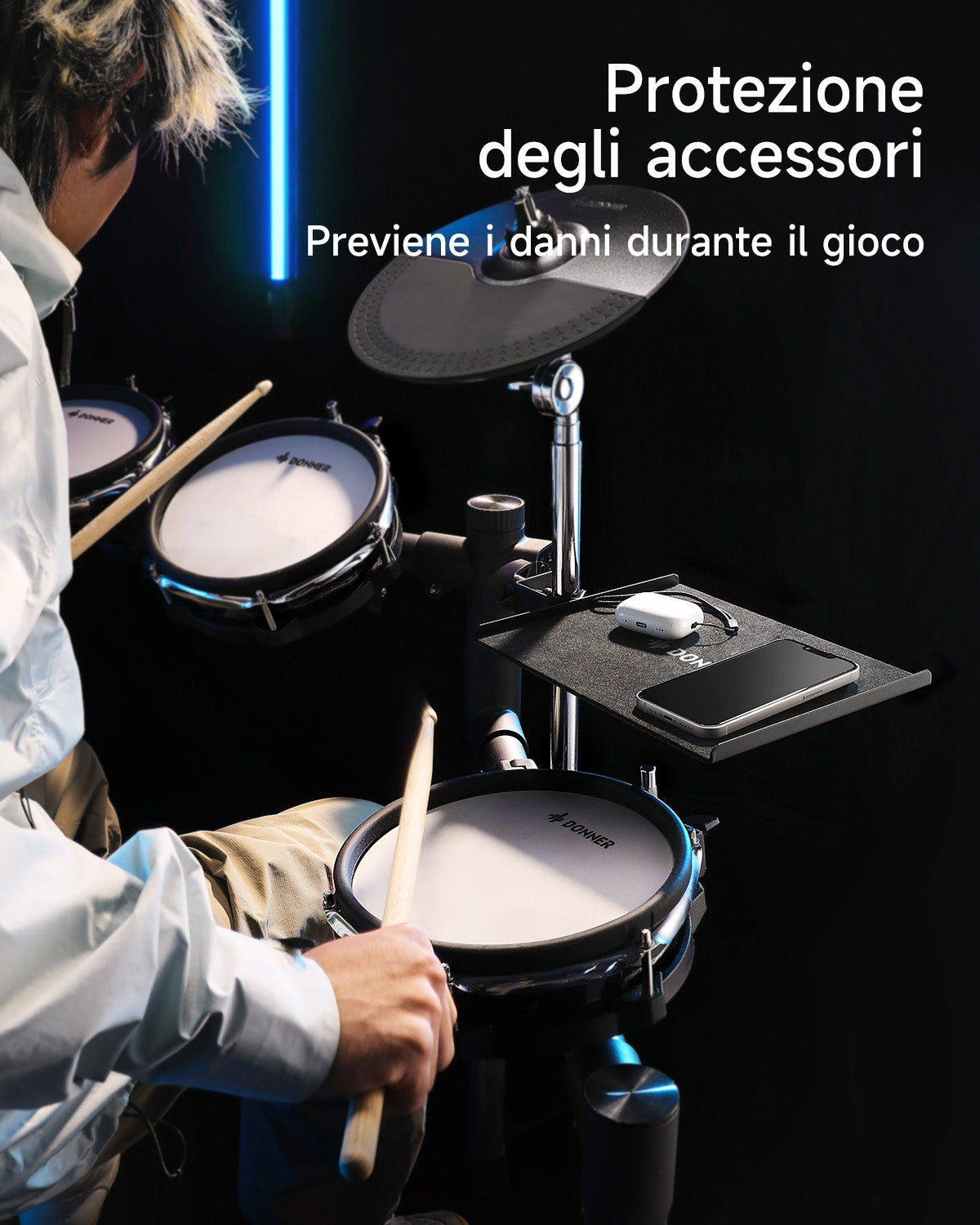 DONNER Vassoio Accessorio per Batteria Elettronica - Porta Telefoni e Tablet