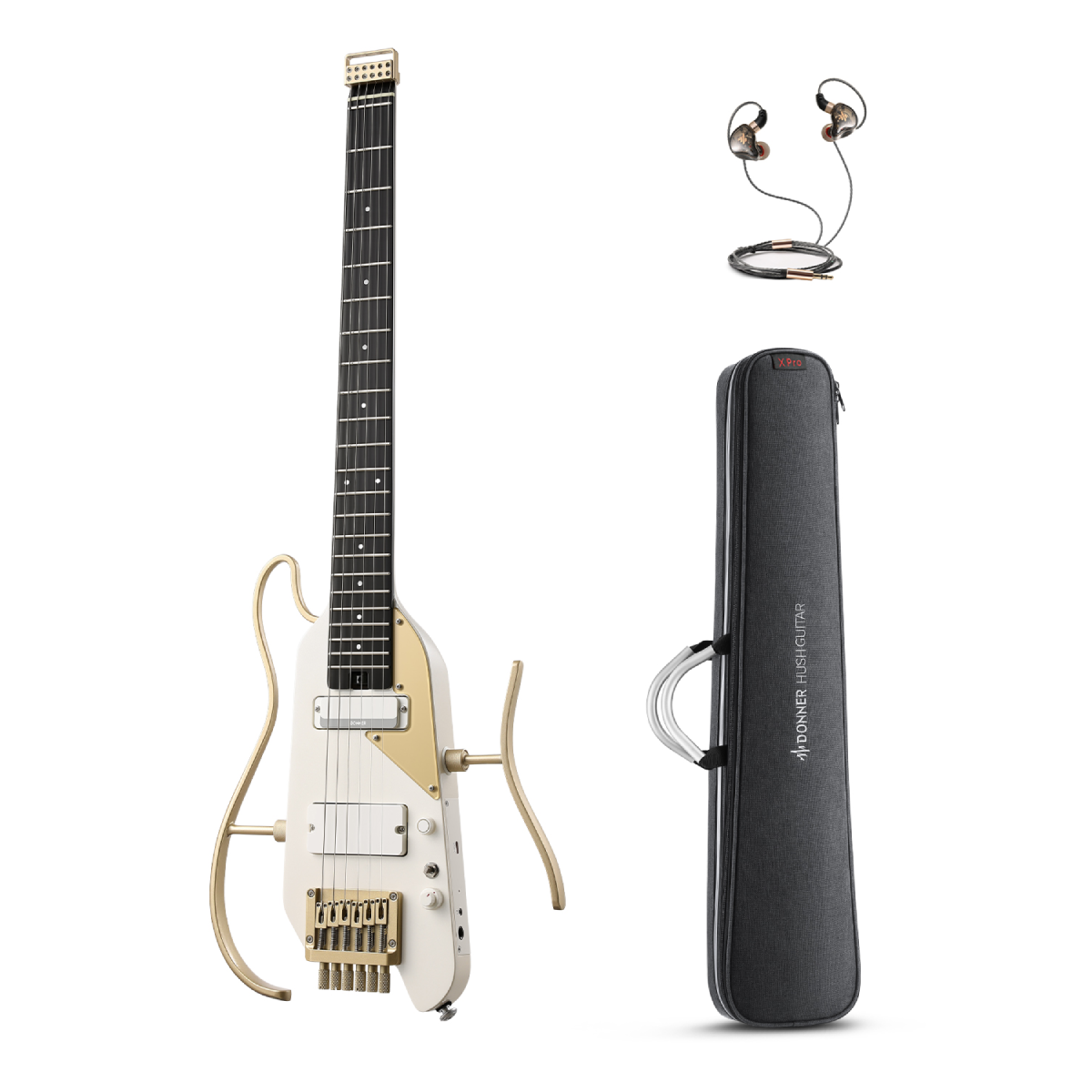 Donner HUSH™ X PRO Chitarra da viaggio versatile-White-Luxe##