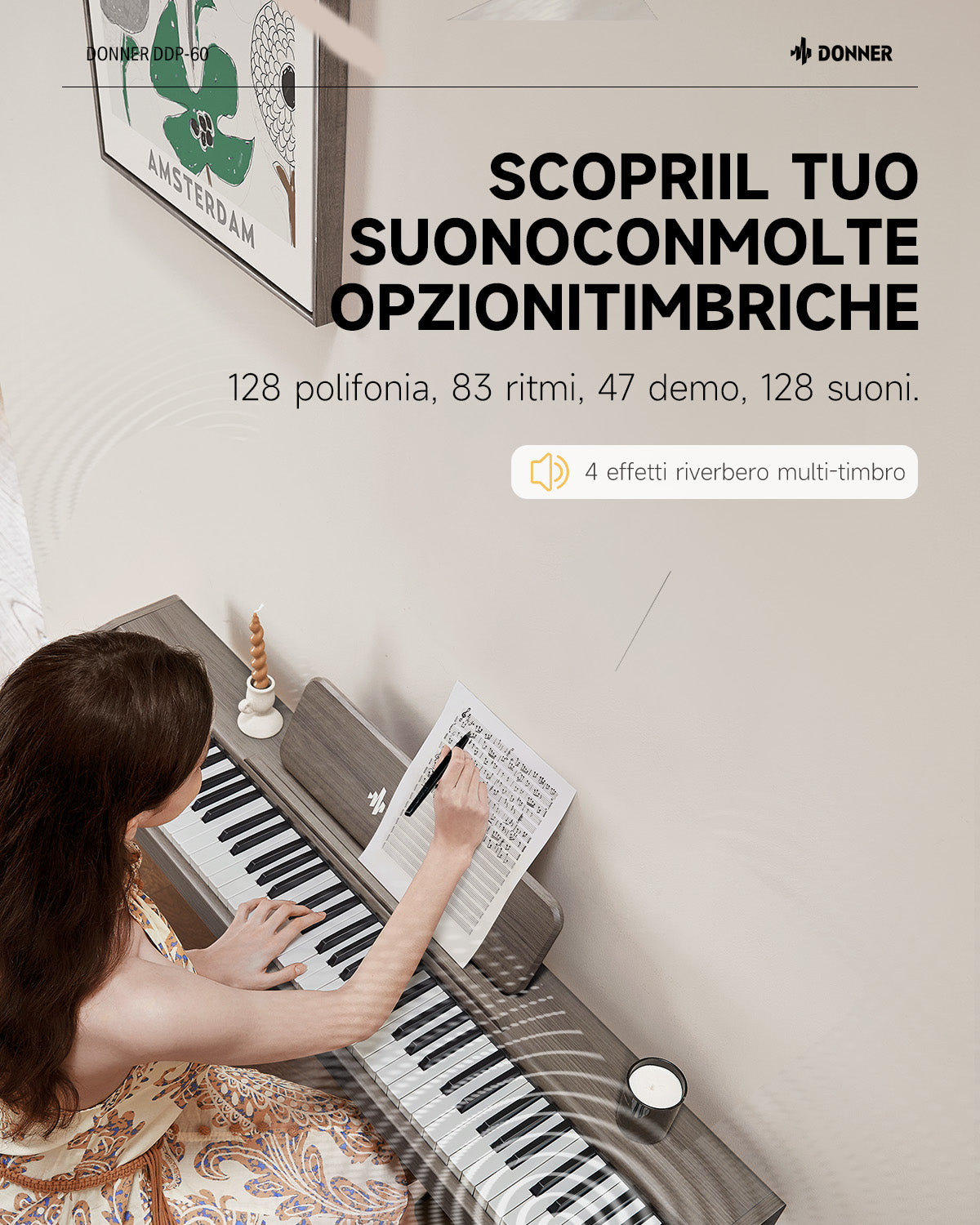 Donner DDP-60  tastiera semipesata--Grigio-bruno##