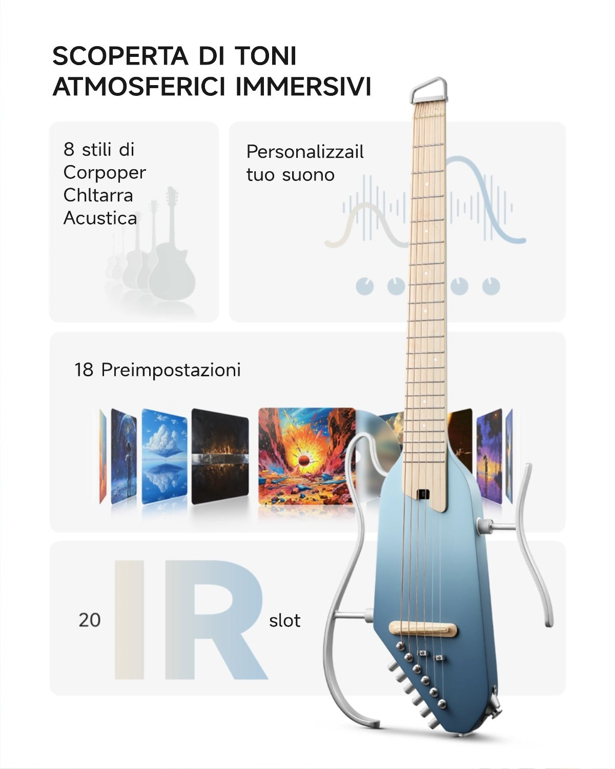 Donner HUSH™ I PRO Chitarra da viaggio-Azzurro Hawaii##