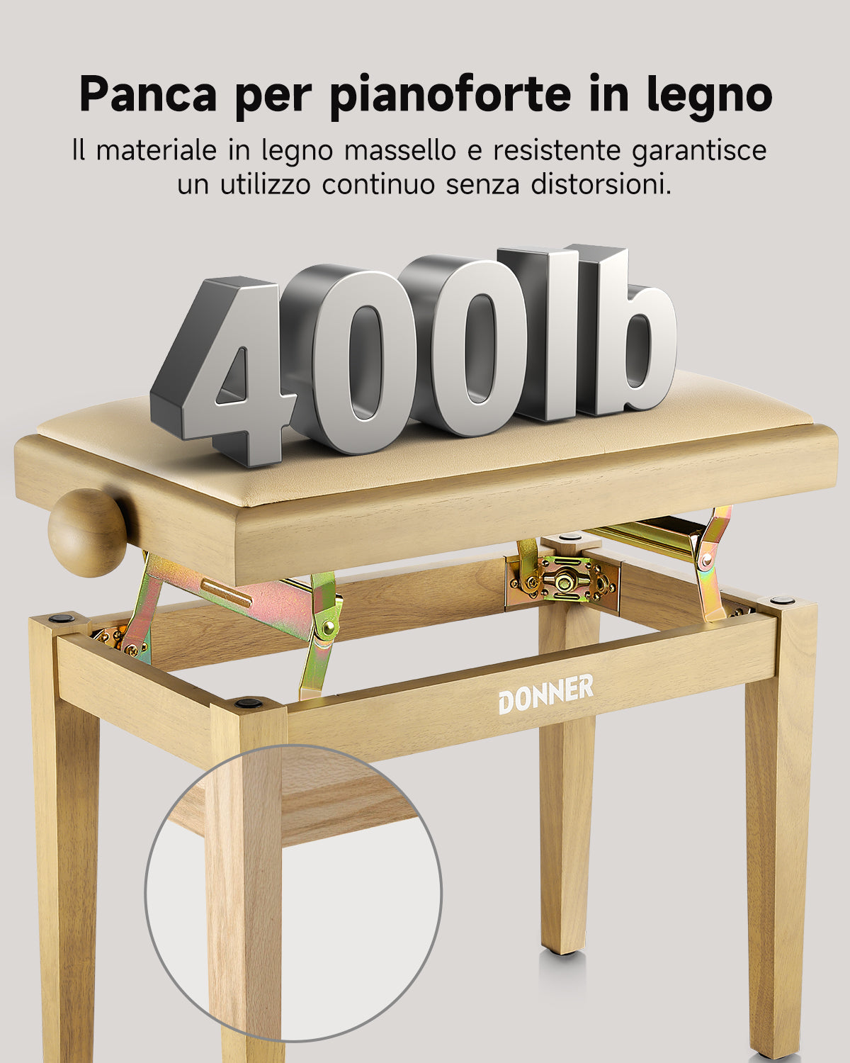 Donner Sgabello per pianoforte regolabile in altezza，beige opaco