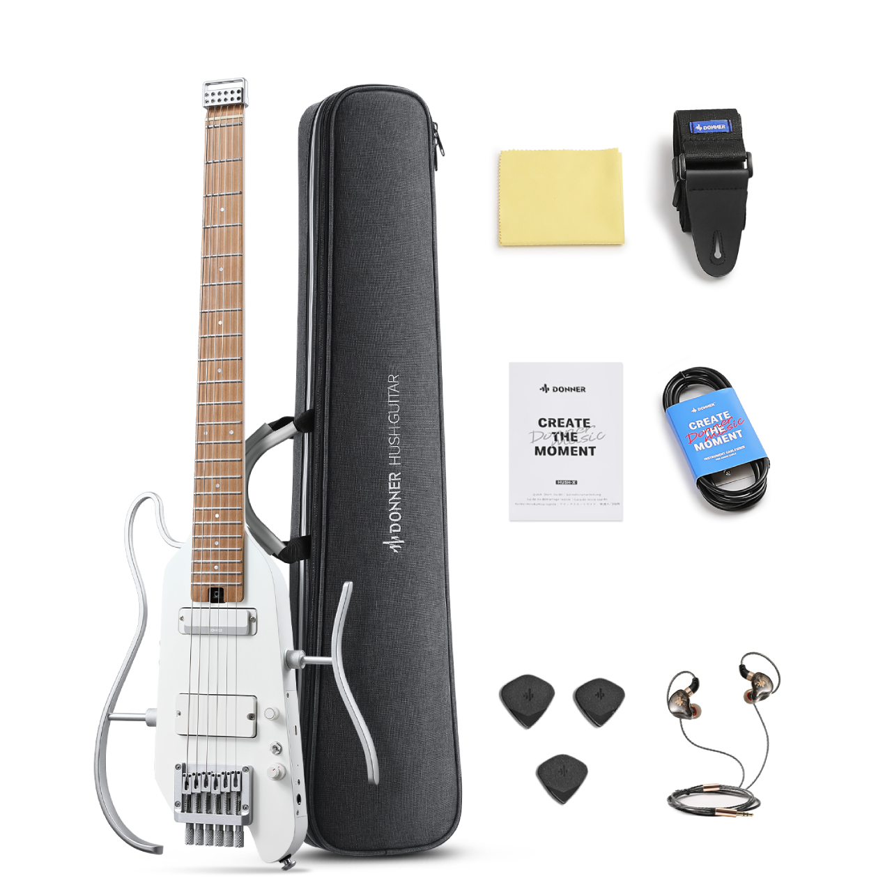Donner HUSH™ X PRO Chitarra da viaggio versatile-Bianco##