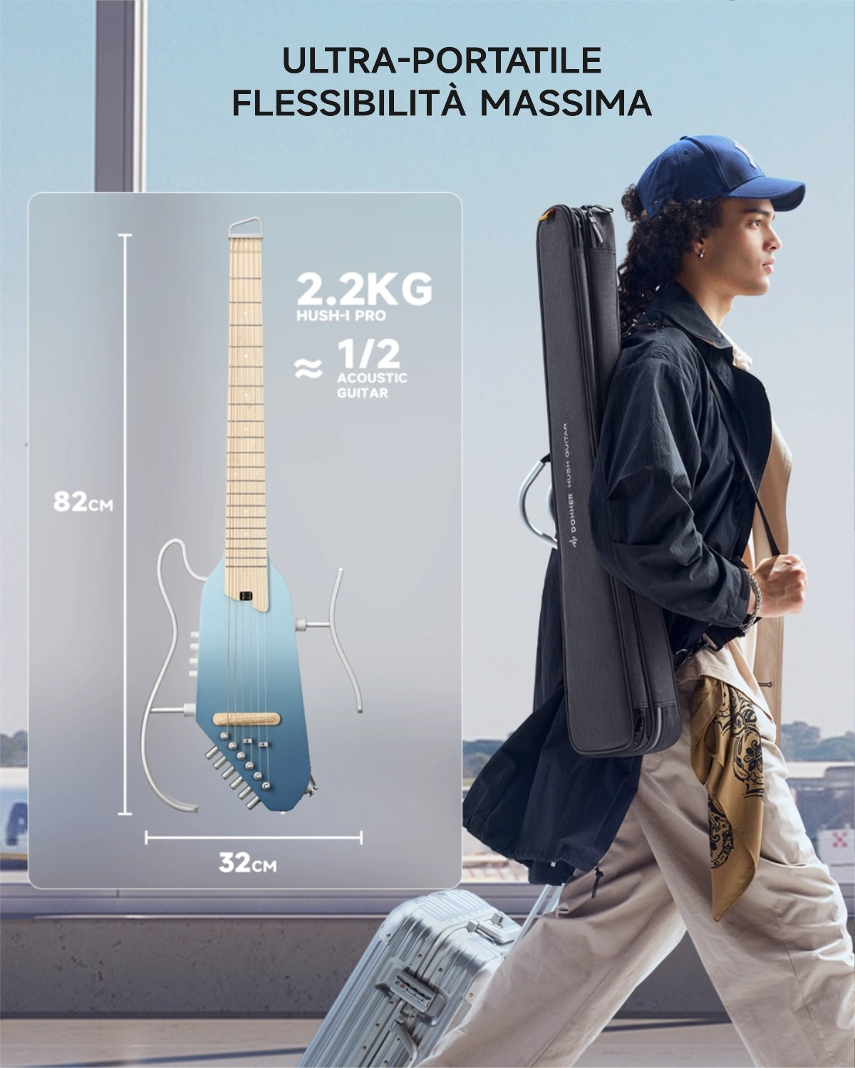 Donner HUSH™ I PRO Chitarra da viaggio-Azzurro Hawaii##