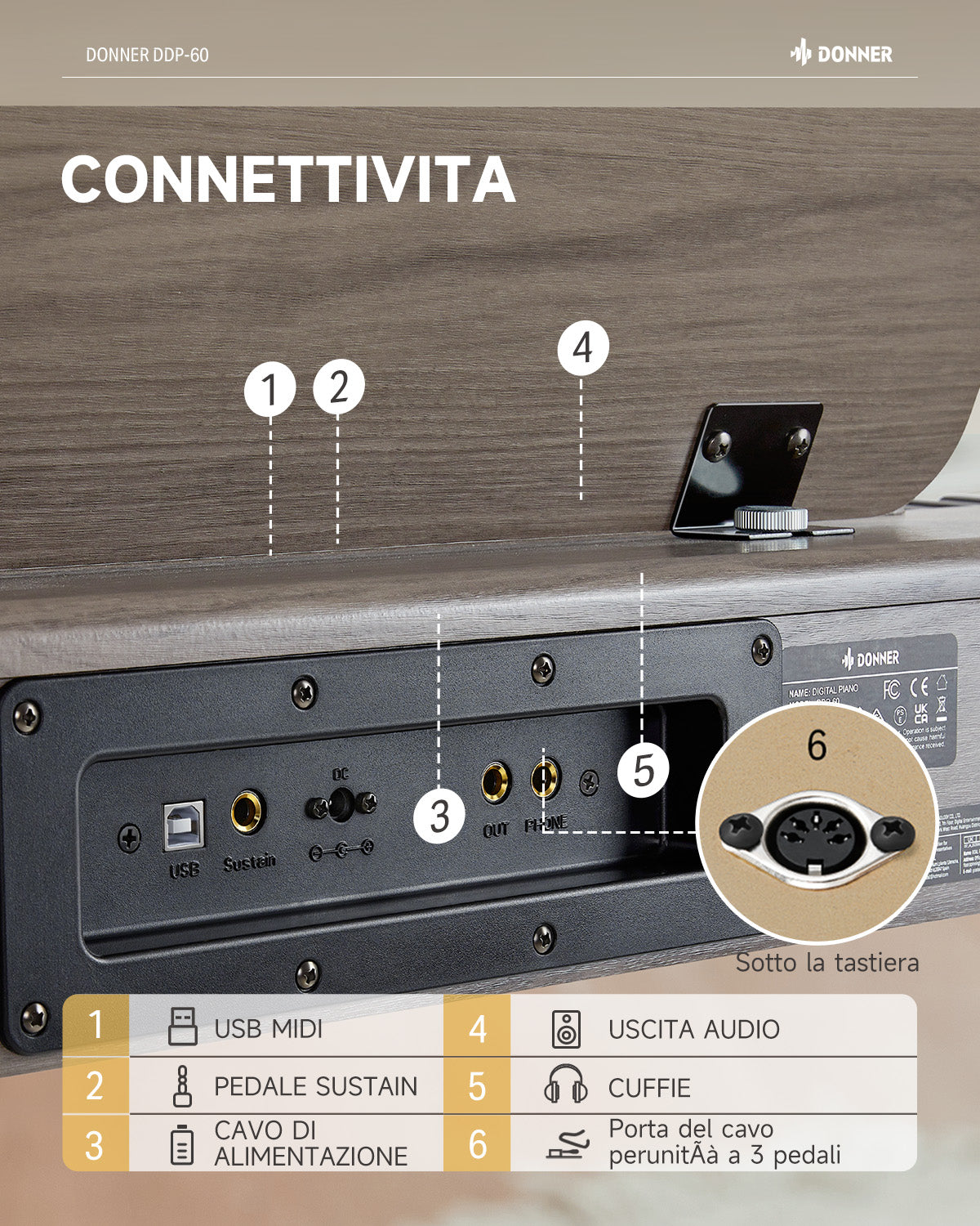 Donner DDP-60  tastiera semipesata--Grigio-bruno##