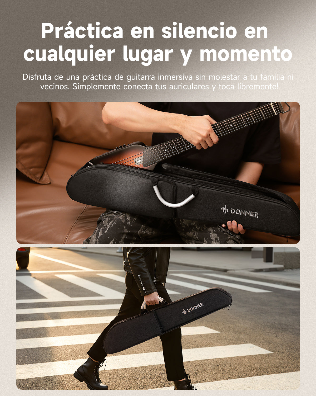 Donner HUSH™ I Chitarra da viaggio ultraleggera e portatile-Sunburst##