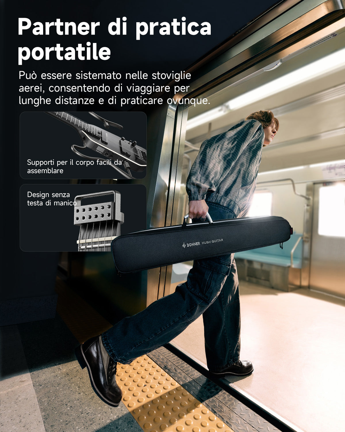 Donner HUSH™ X PRO Chitarra da viaggio versatile-Nero##