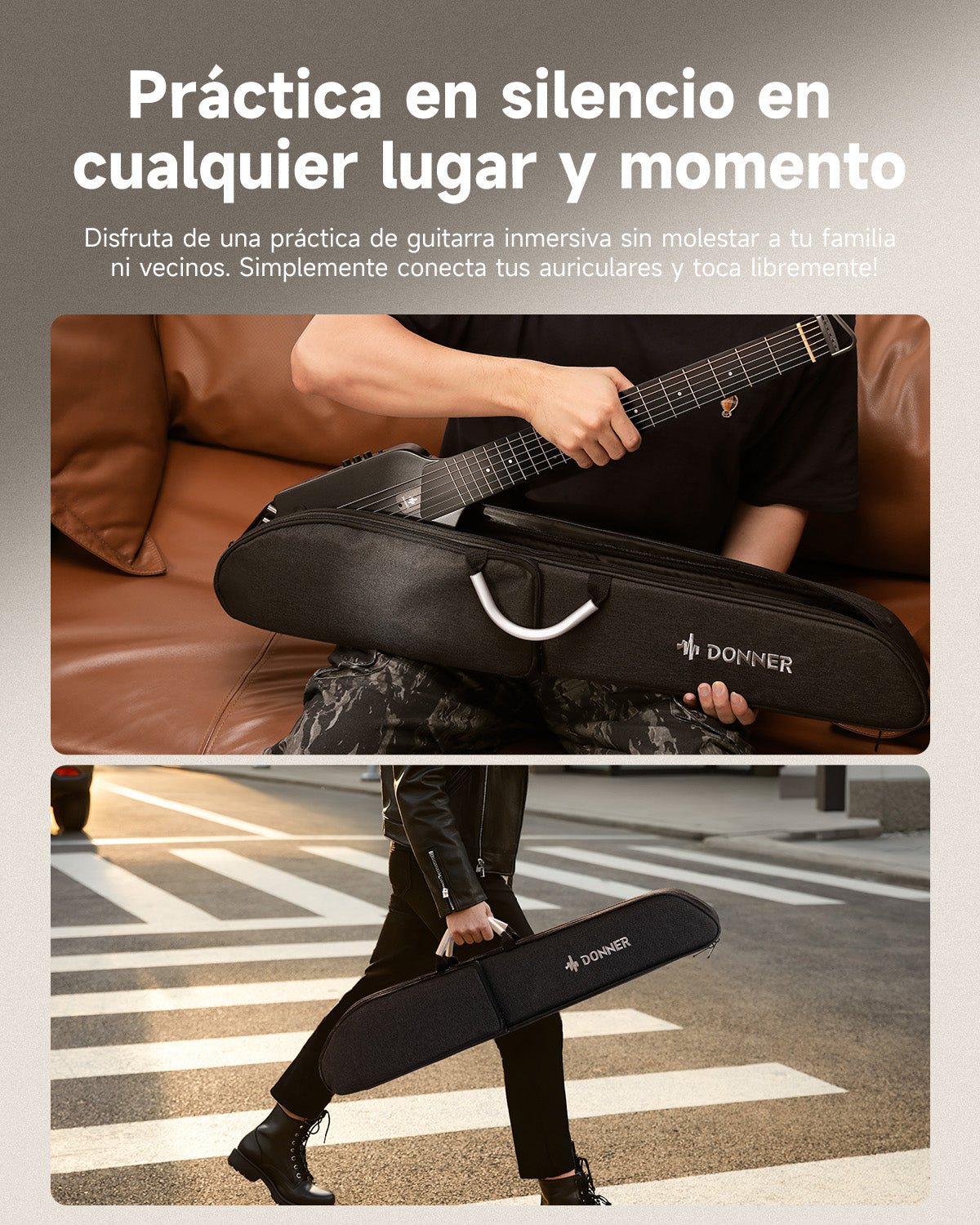 Donner HUSH™ I Chitarra da viaggio ultraleggera e portatile-Nero##