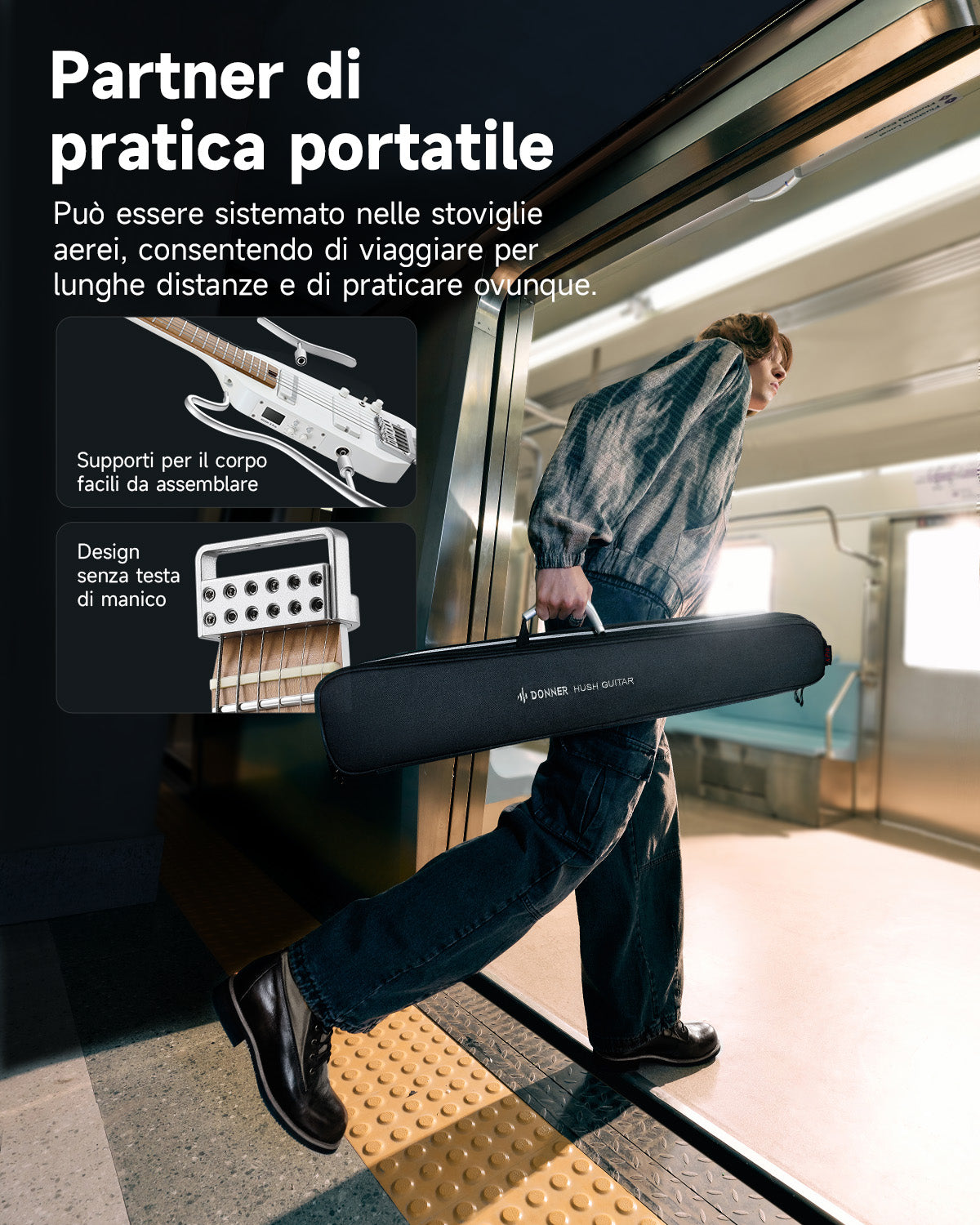 Donner HUSH™ X PRO Chitarra da viaggio versatile-Bianco##