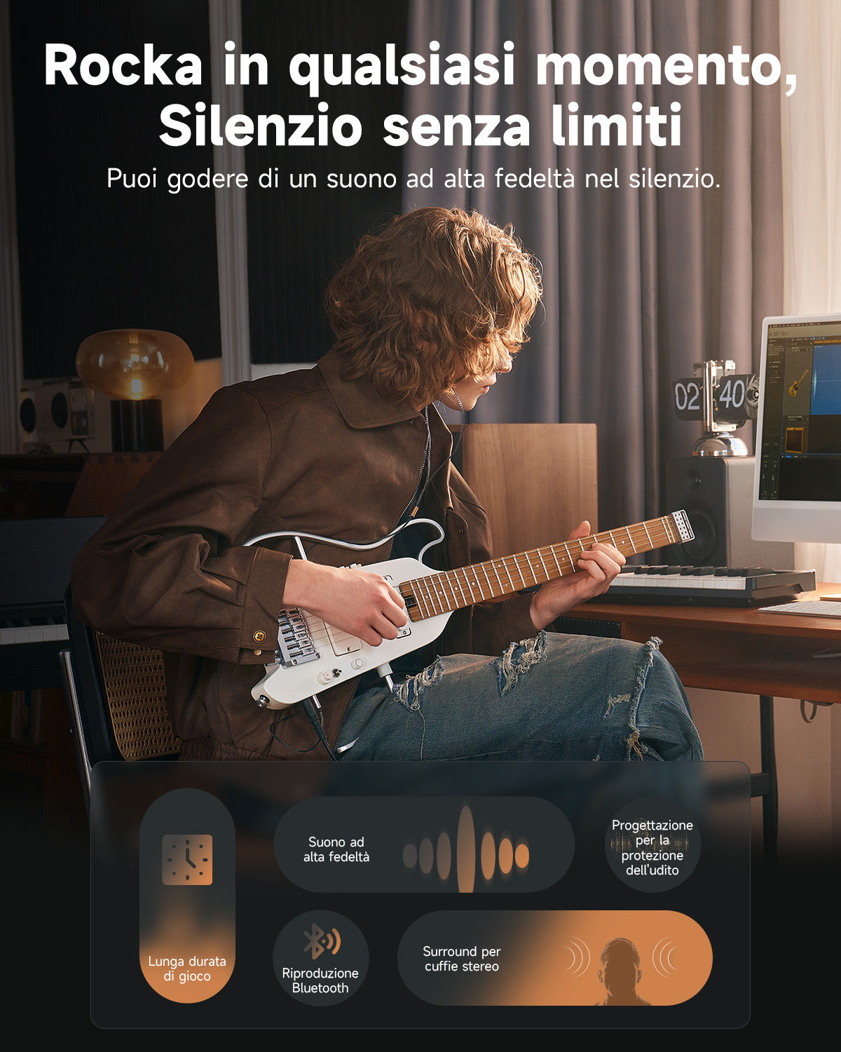 Donner HUSH™ X PRO Chitarra da viaggio versatile-Bianco##