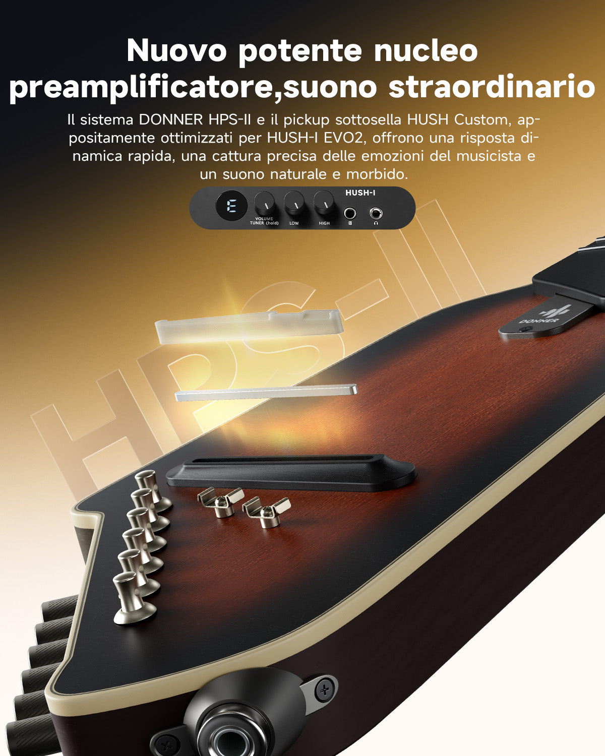 Donner HUSH I Evo2 Chitarra-Sunburst##