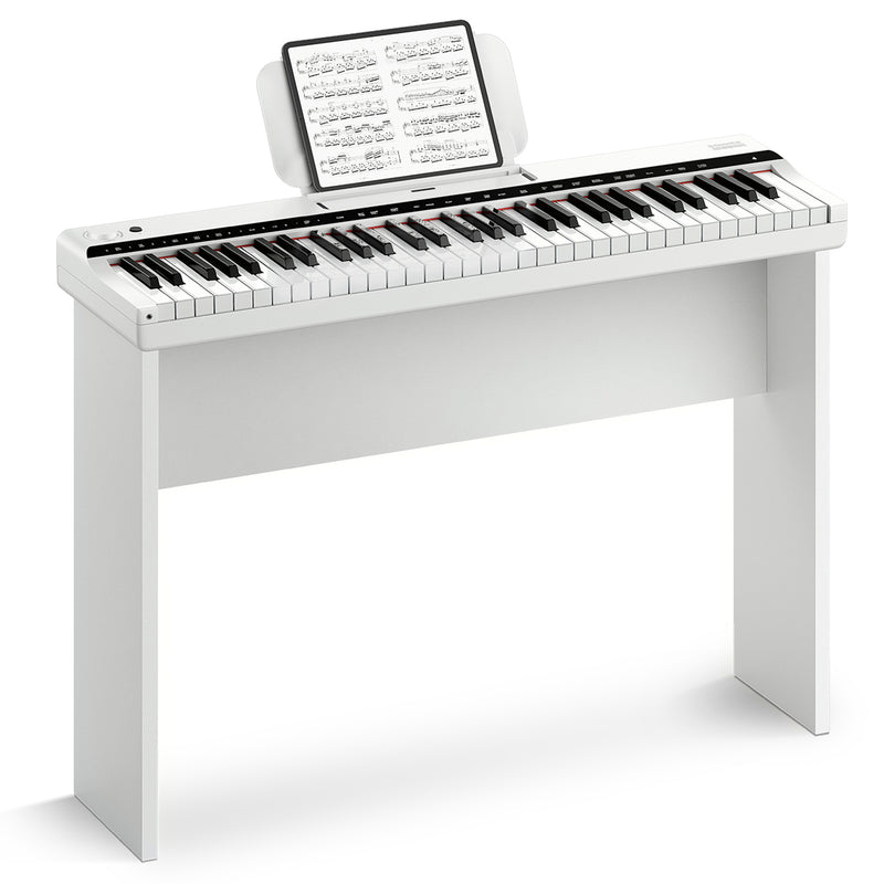 Tastiera elettronica Donner Pianoforte 61 tasti, indicatore luminoso di guida progettato per i principianti, con supporto per pianoforte staccabile, leggio, DK-10S Bianco