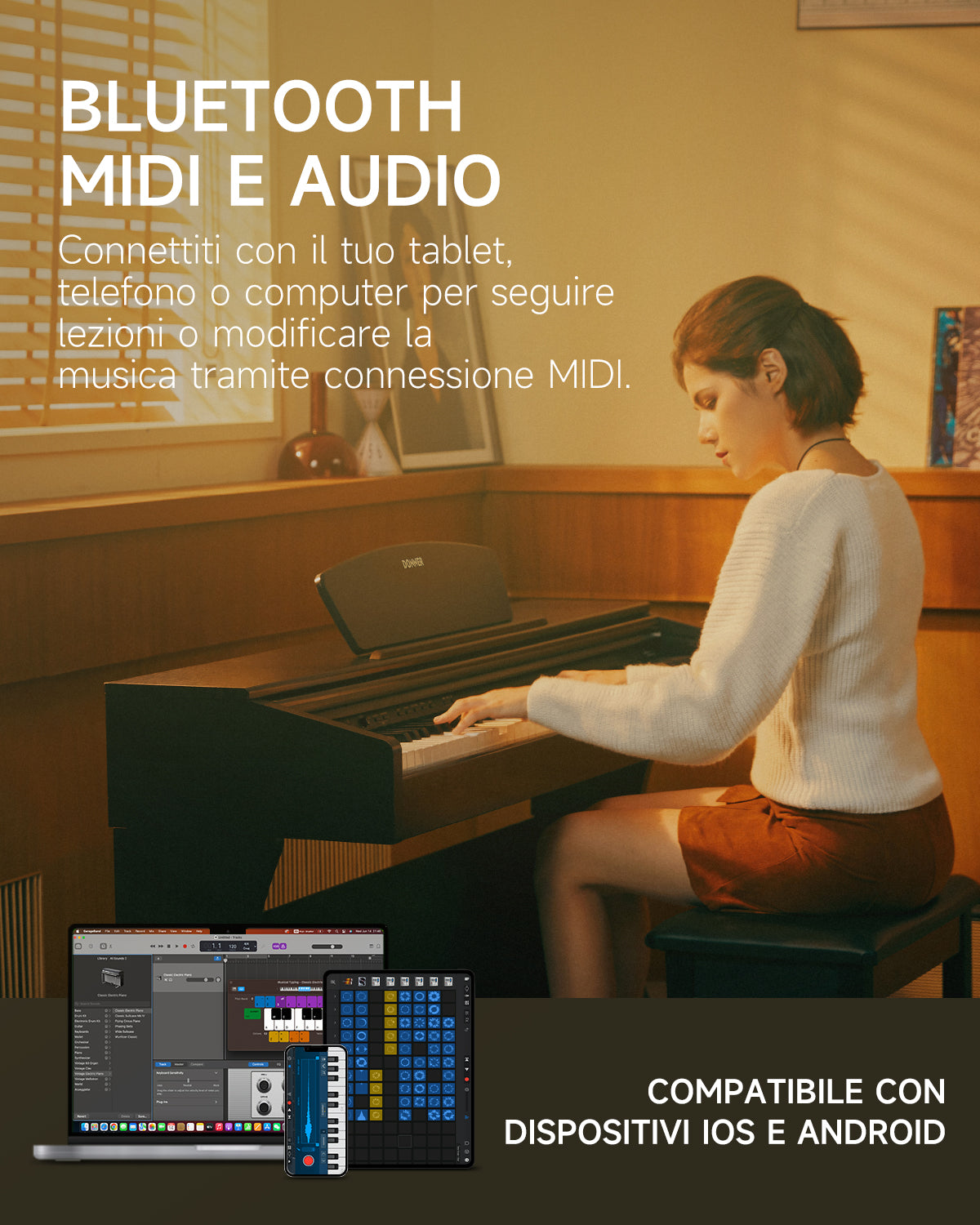 Donner DDP-300 Pianoforte Digitale per Casa con Tasti Semi-pesati (Versione Aggiornata)