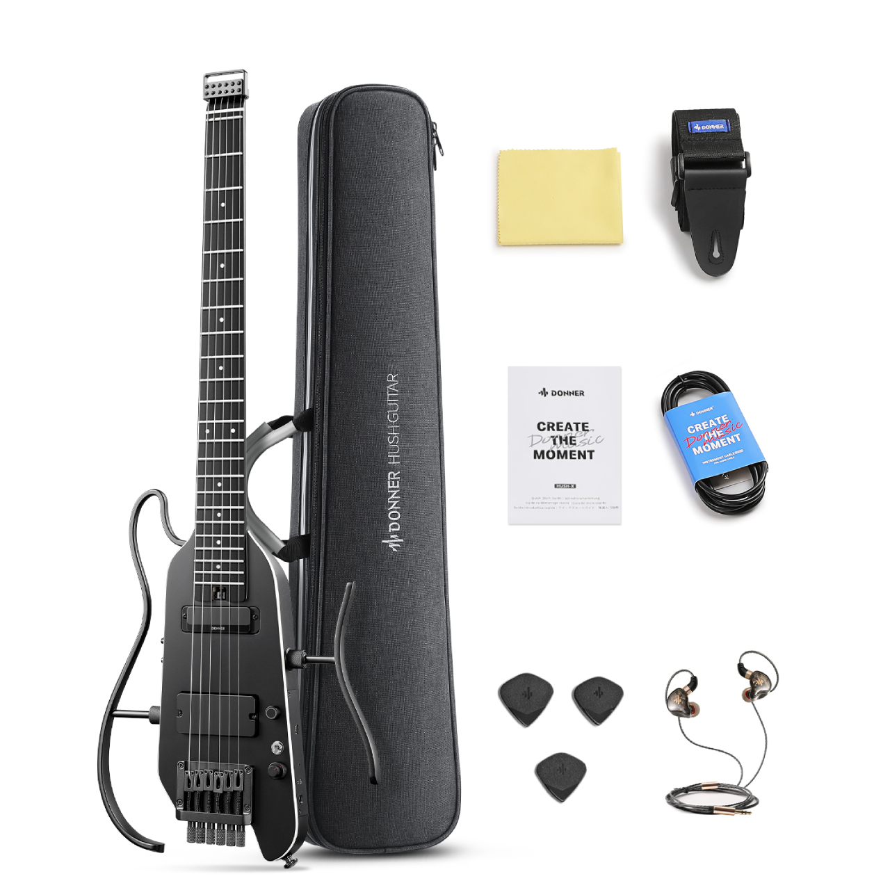 Donner HUSH™ X PRO Chitarra da viaggio versatile-Nero##