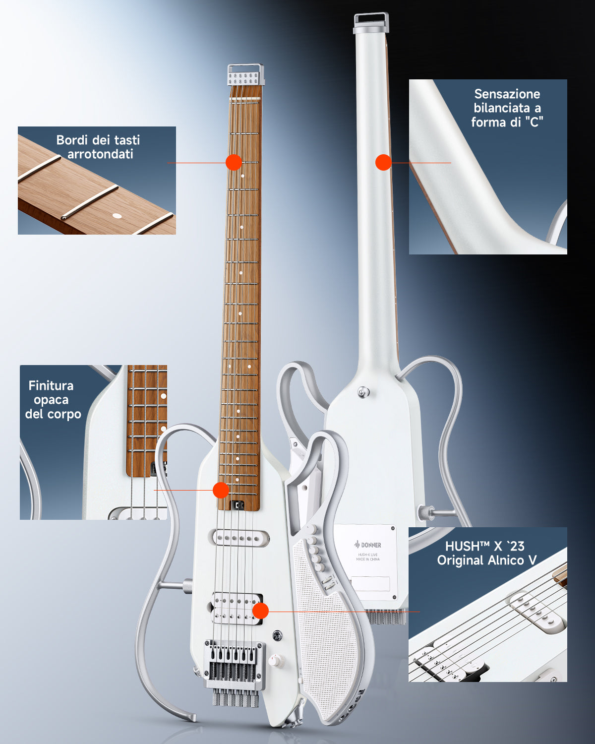 Donner HUSH X LIVE Chitarra da viaggio  (disponibile anche in edizione MIYAVI)