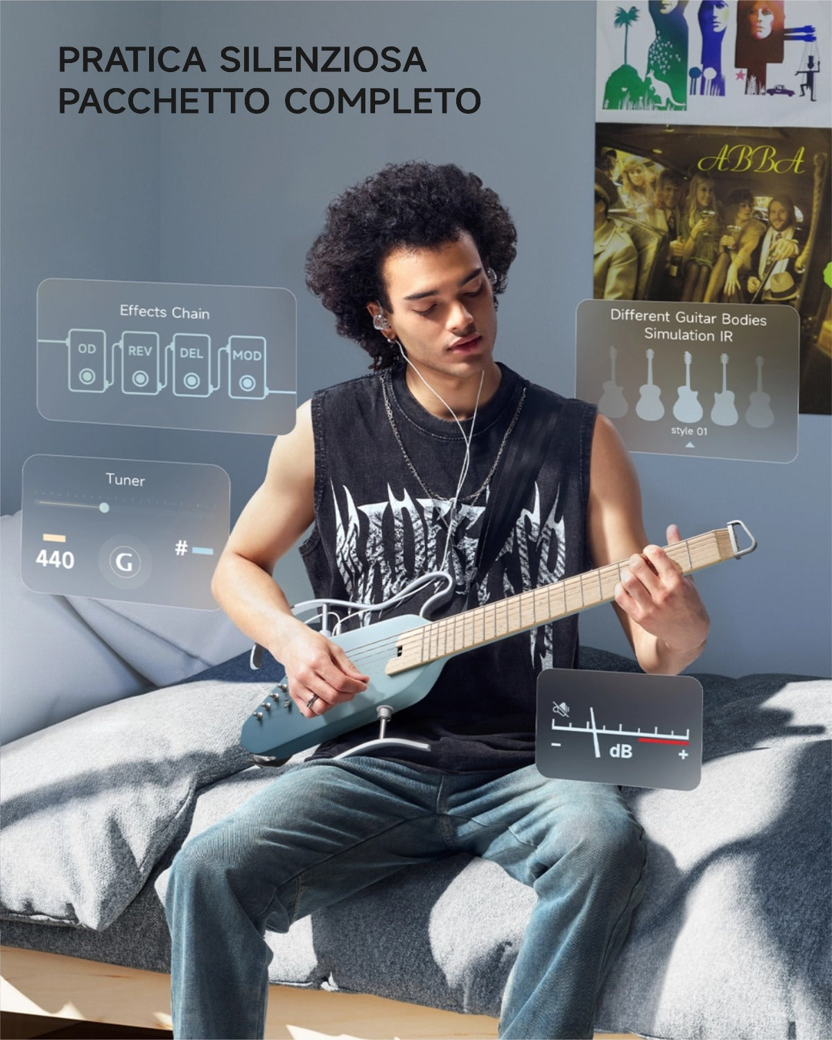 Donner HUSH™ I PRO Chitarra da viaggio-Azzurro Hawaii##