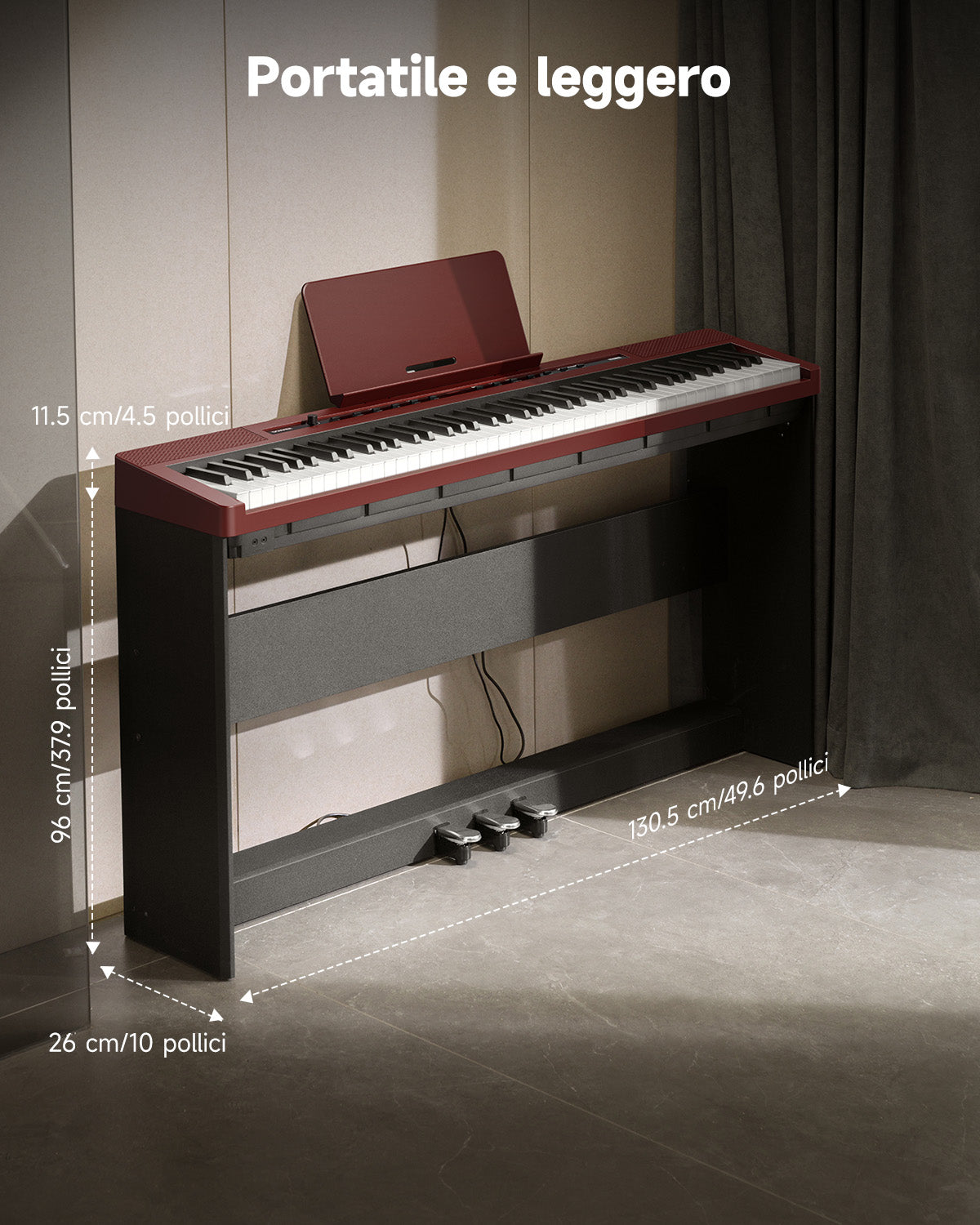 Donner DEP-16S Pianoforte digitale in acciaio pesato-Rosso##