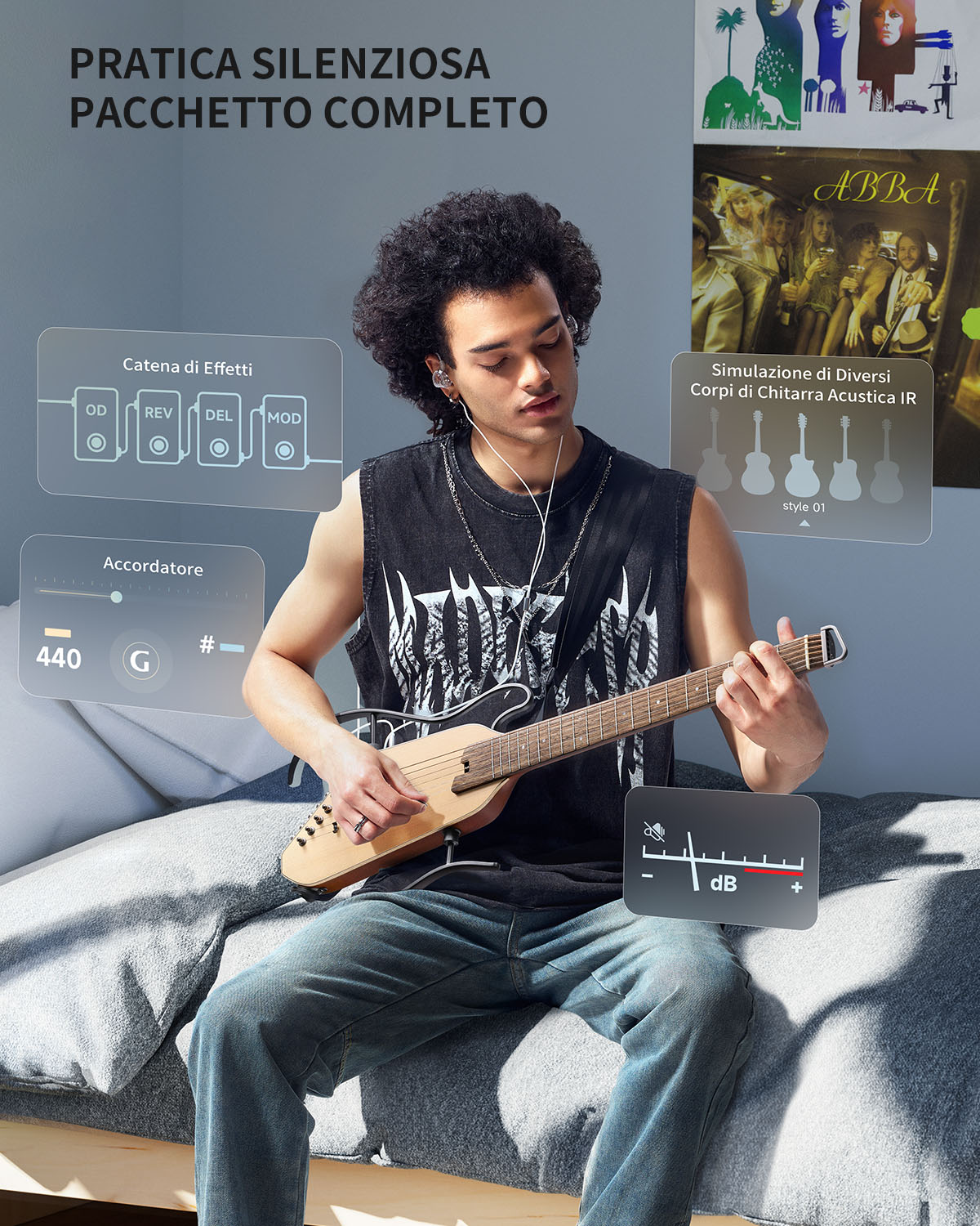Donner HUSH-I Pro Chitarra Modalità di suono multiple Chitarra da viaggio-Naturale##