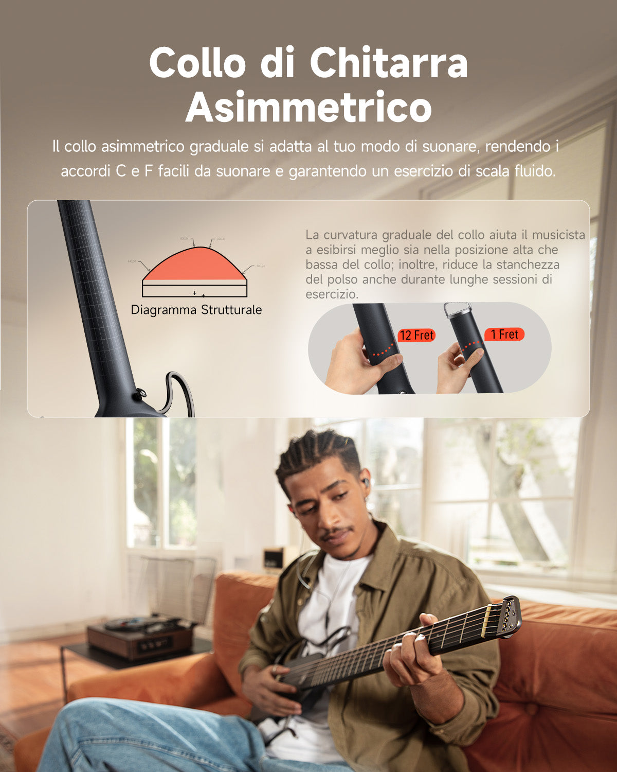 Donner HUSH™ I Chitarra da viaggio ultraleggera e portatile-Nero##