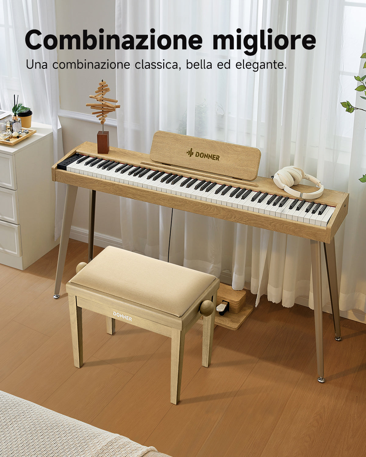 Donner Sgabello per pianoforte regolabile in altezza，beige opaco