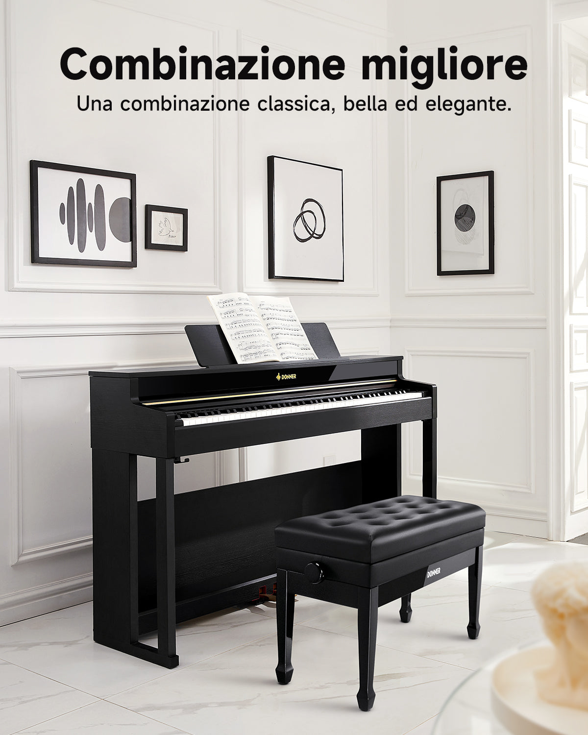 Donner Panca per pianoforte a due posti regolabile in altezza