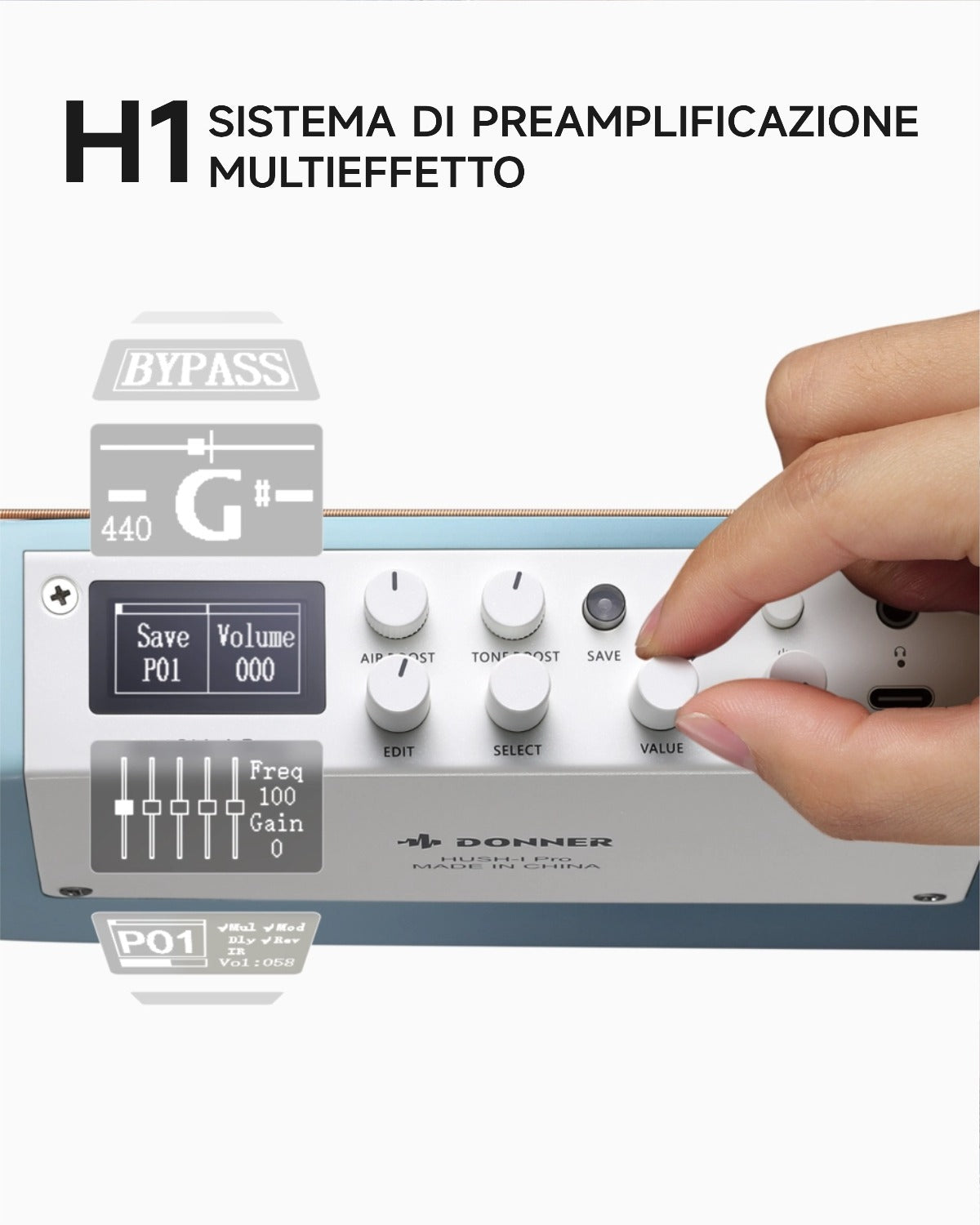 Donner HUSH™ I PRO Chitarra da viaggio-Azzurro Hawaii##