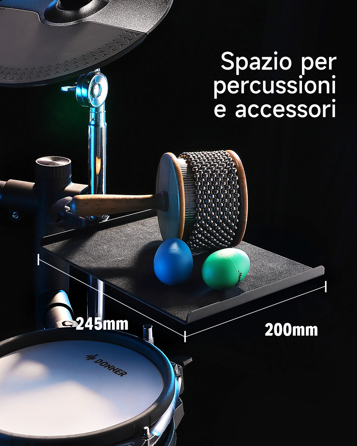 DONNER Vassoio Accessorio per Batteria Elettronica - Porta Telefoni e Tablet