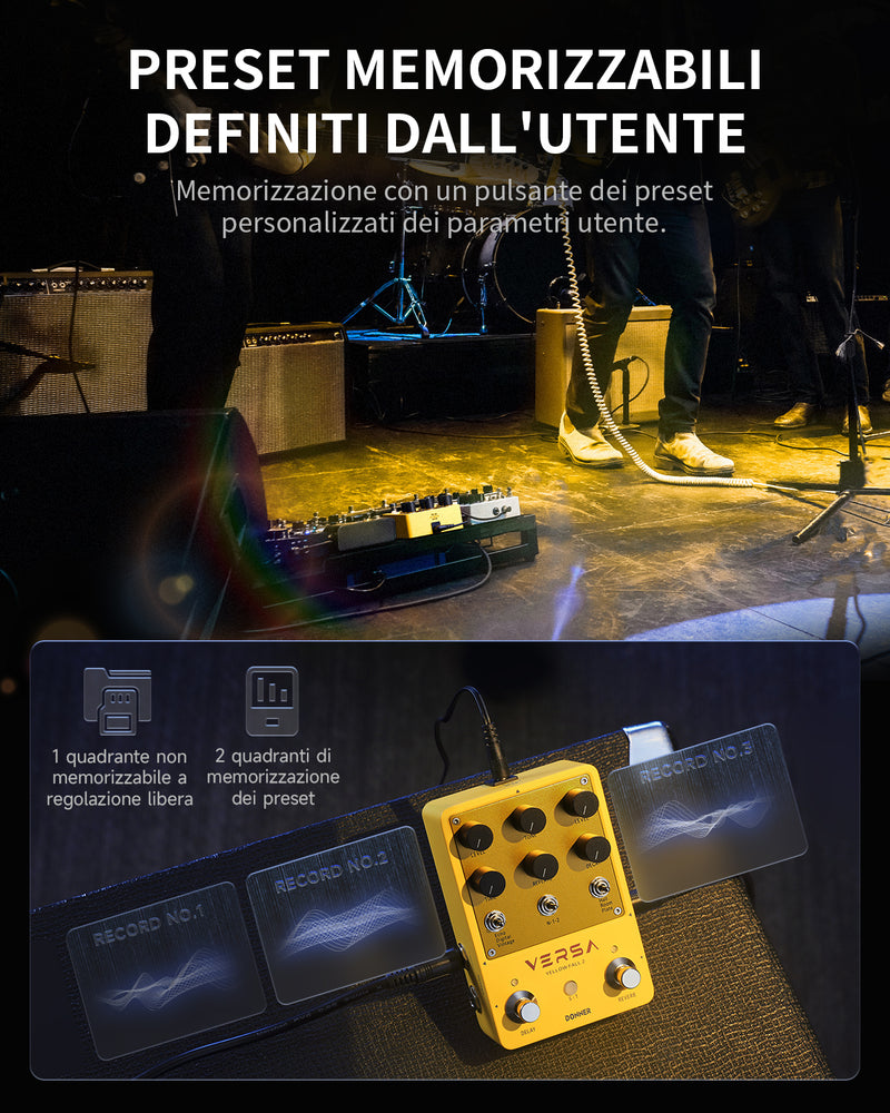 Donner Versa - Yellow Fall II 3x3 Reverb-Delay Combo Pedale per chitarra con Tap Tempo