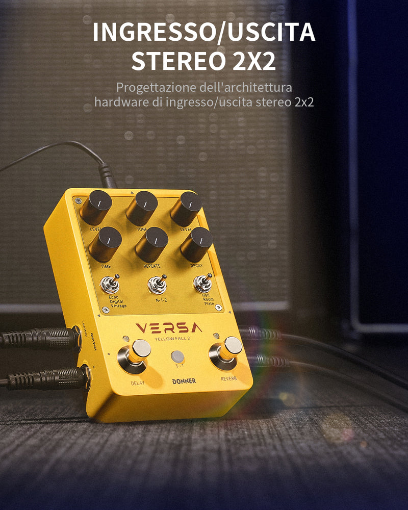 Donner Versa - Yellow Fall II 3x3 Reverb-Delay Combo Pedale per chitarra con Tap Tempo