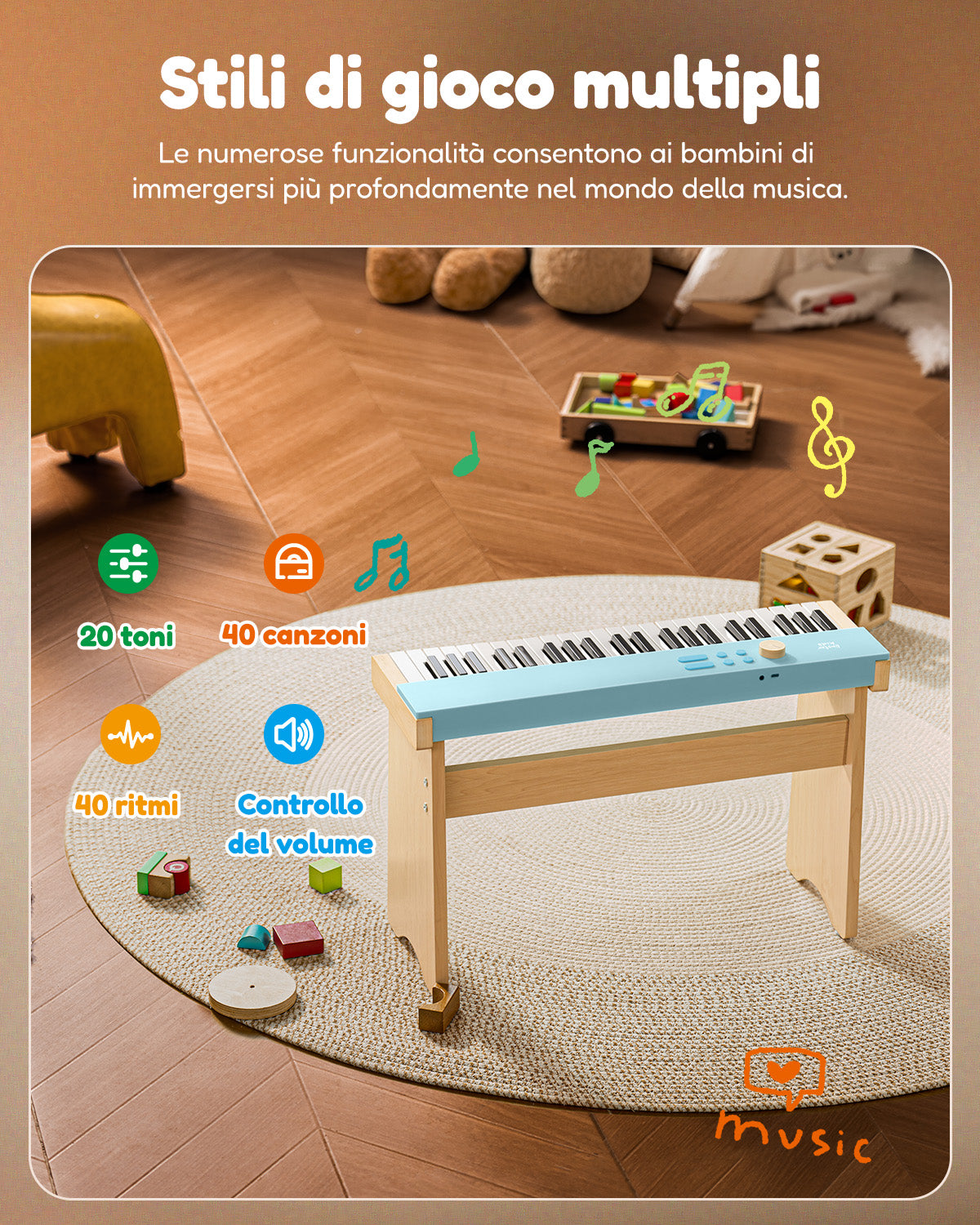 Eastar KIDO V-10 Mini tastiera digitale con 32 tasti/44 tasti-44 tasti con supporto Blu##