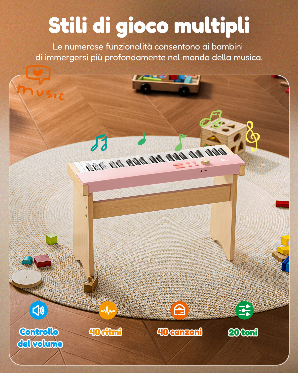 Eastar KIDO V20  Mini tastiera digitale con 44 tasti e supporto-Rosa##