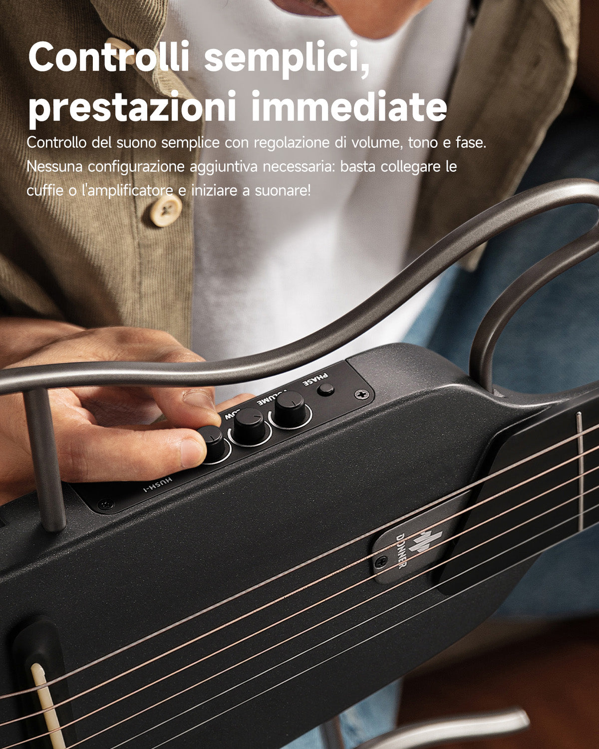 Donner HUSH™ I Chitarra da viaggio ultraleggera e portatile-Nero##